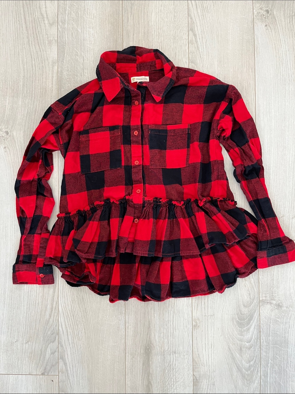 Tucker + Tate Red and Black Buffalo Plaid Ruffle Button-Down